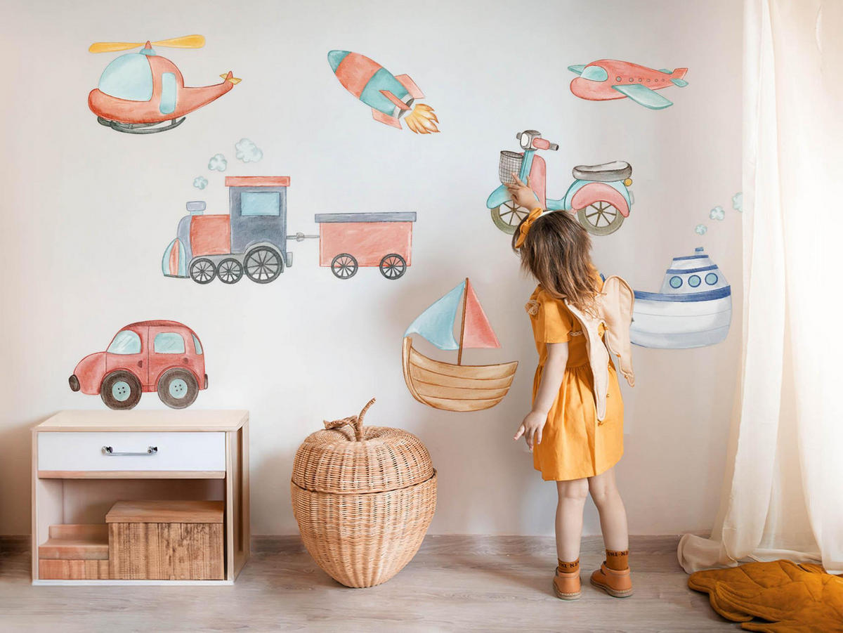 WANDAUFKLEBER 80x126cm - Fahrzeuge als Transportmittel - Multicolor, Kunststoff (80/126/0.1cm) - Wallfluent