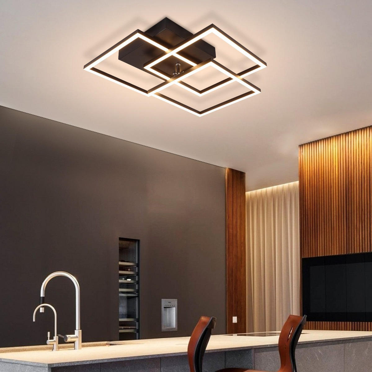 LED-DECKENLEUCHTE Luke 40/40/9cm - Schwarz, Metall (40/40/9cm) - Nettlife