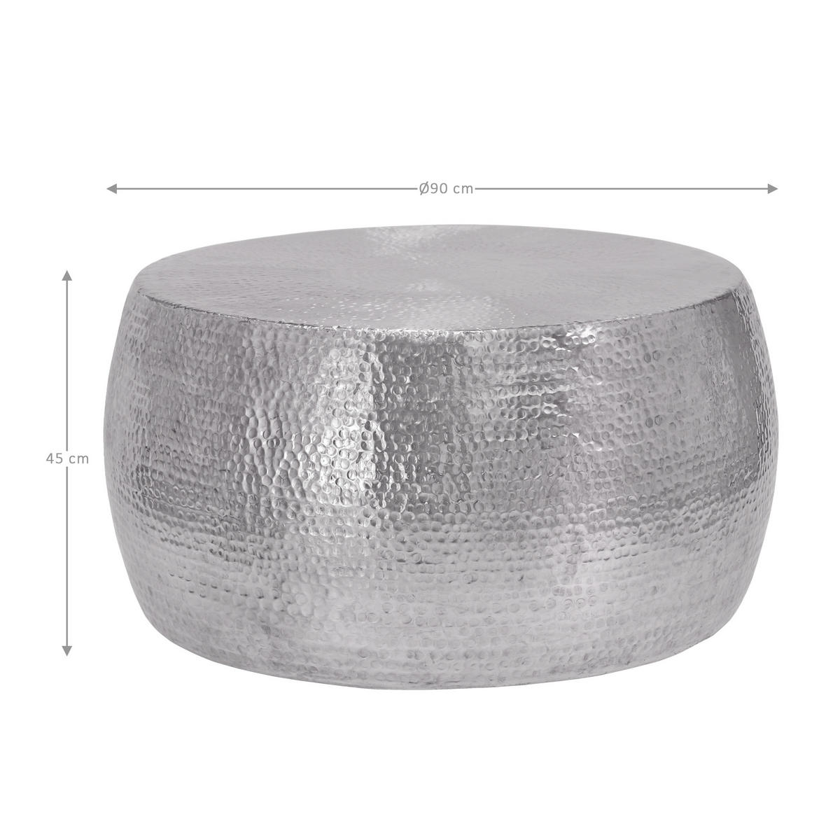 COUCHTISCH Ø90x45 cm rund Silber aus Aluminium Hammerschlag-Optik - Silberfarben, Metall (90/90/45cm) - WOMO-DESIGN