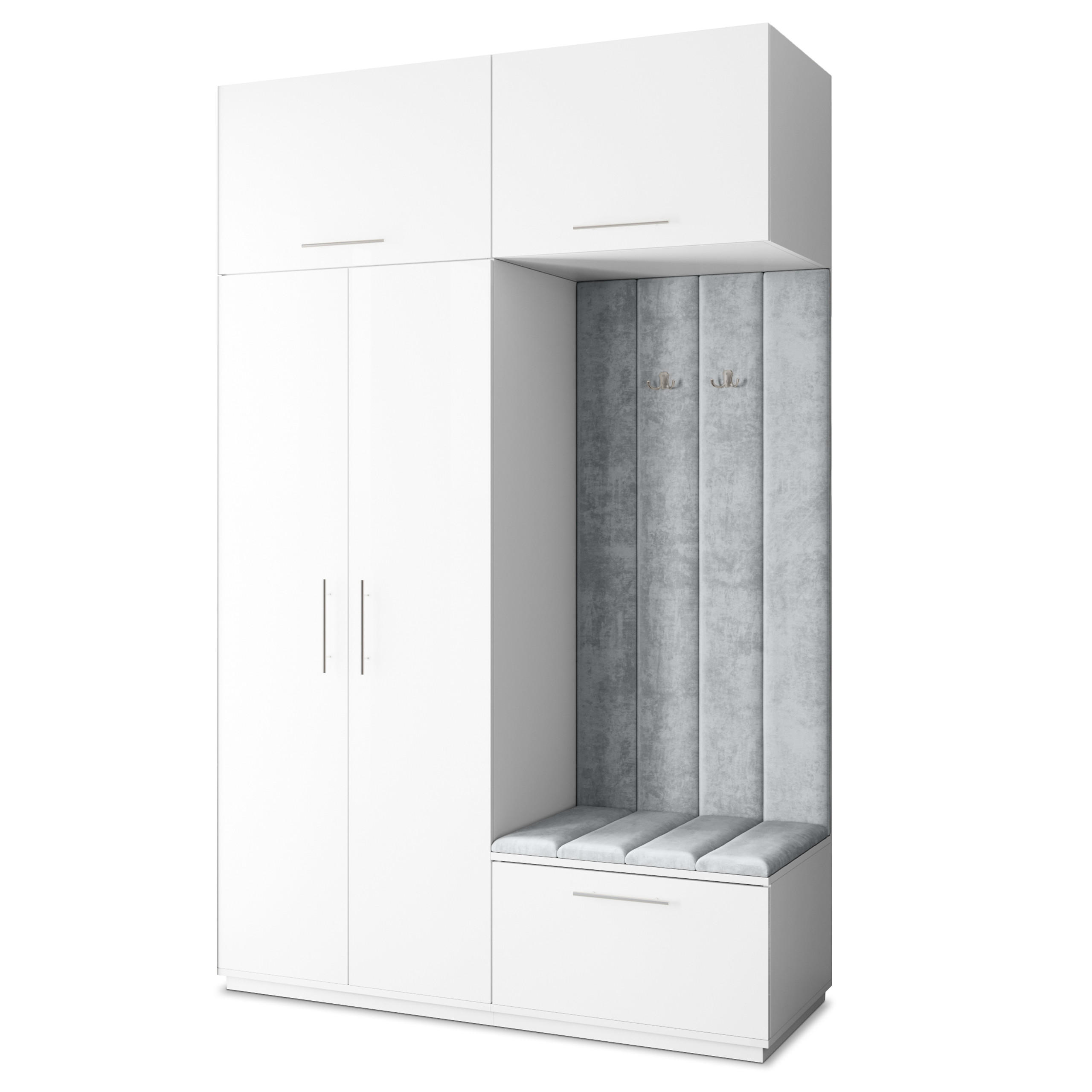 Masseno Garderobenschrank Weiß, Hellgrau 150x240x60 cm