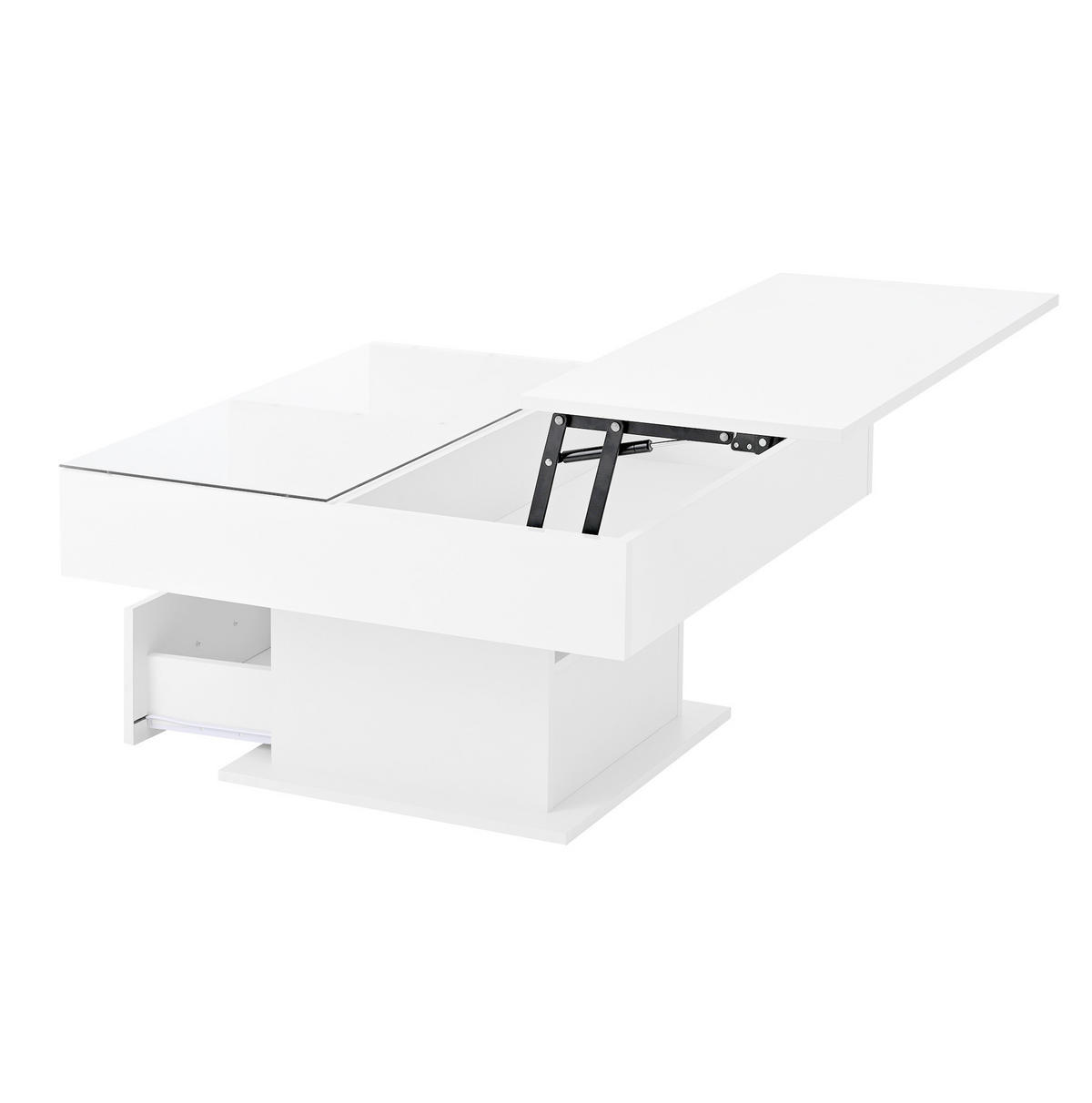 COUCHTISCH aus Spanplatte 78x78x45,5/59,5 cm in Weiß mit LED-Beleuchtung - Weiß, Holzwerkstoff (78/78/59.5cm) - Modfu