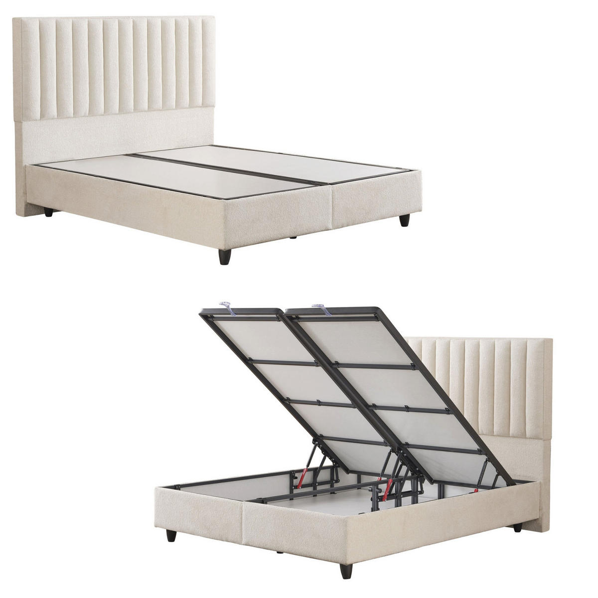 BOXBETT Belezza Bett boxspringbett 180x200 mit matratze - Beige, Holz (180/200cm)