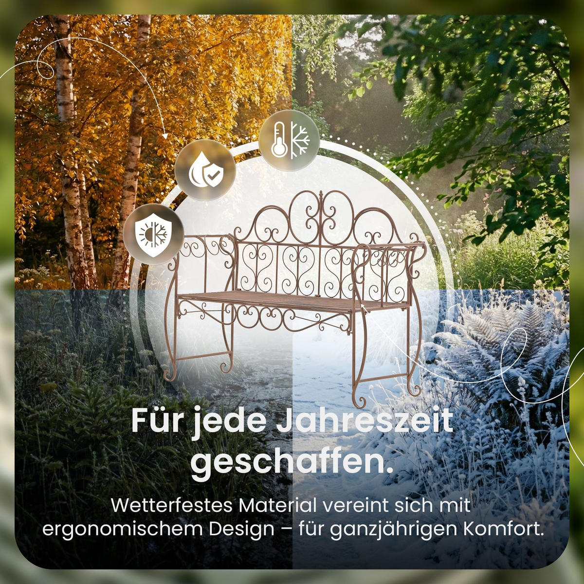 GARTENBANK 128/46 cm Metall Antik Braun - Braun, Metall (128/94/46cm) - CLP