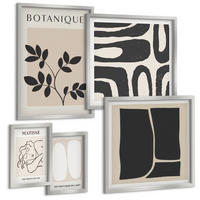 BILDER SET 5er Set - 50x50 cm & 20x30 cm & 40x60 cm Silberner Rahmen - Matisses stilvolle Pflanzenbilder - Silberfarben, Kunststoff (40/60cm) - TULUP