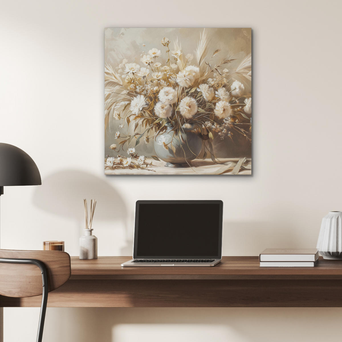 AKUSTIKBILD - Blumen - Vase - Stilleben - Beige - 60x60 - Creme, Kunststoff (60/60/0.9cm) - MuchoWow