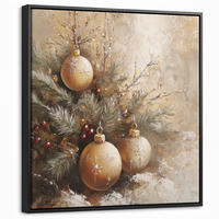 LEINWAND Bilder mit Rahmen - Weihnachten - Kugeln - Beige - Gold - 50x50 - Goldfarben, Textil (50/50cm) - MuchoWow