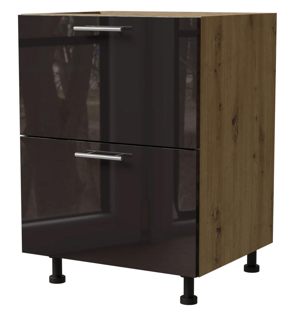Feldmann-Wohnen Schubladenunterschrank Schwarz Hochglanz, Eiche Artisan 60x82x50 cm