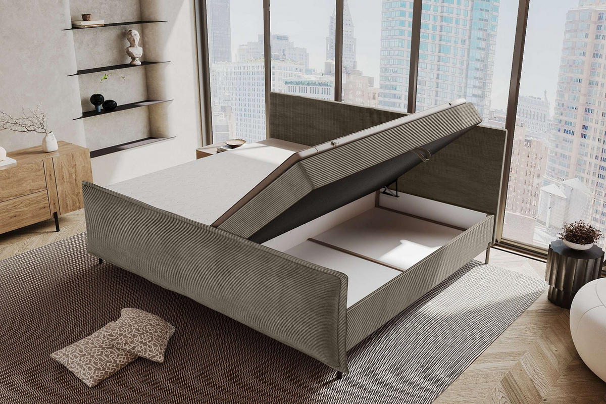 FAMILIENBETT BOXSPRINGBETT VERO PLUS Cordstoff Cappuccino 240/200 cm - Schwarz/Cappuccino, Holzwerkstoff/Textil (240/200cm) - 99rooms