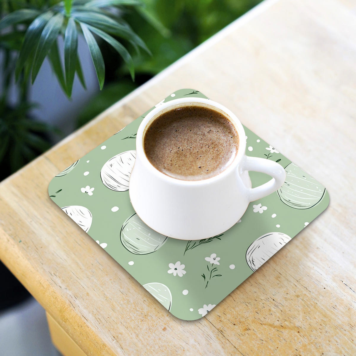 GLASUNTERSETZER 6er-Set Grün - Eier - Muster 10x10 cm - Hellgrün, Naturmaterialien (10/0.2cm) - MuchoWow