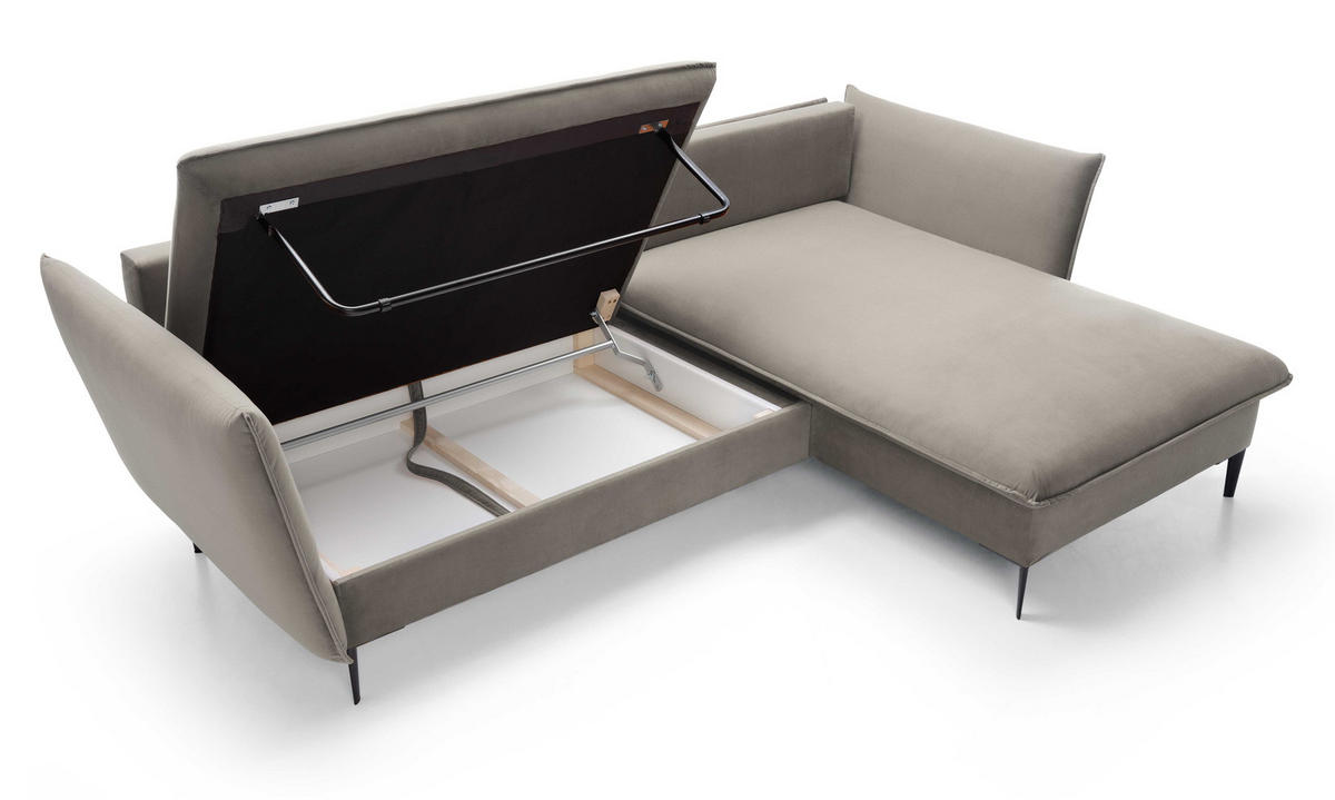 ECKSOFA Flavio mit Schlaffunktion, Bettkasten 260 cm, Rechts, Grau - Grau, Holz (167/258cm) - Emporius