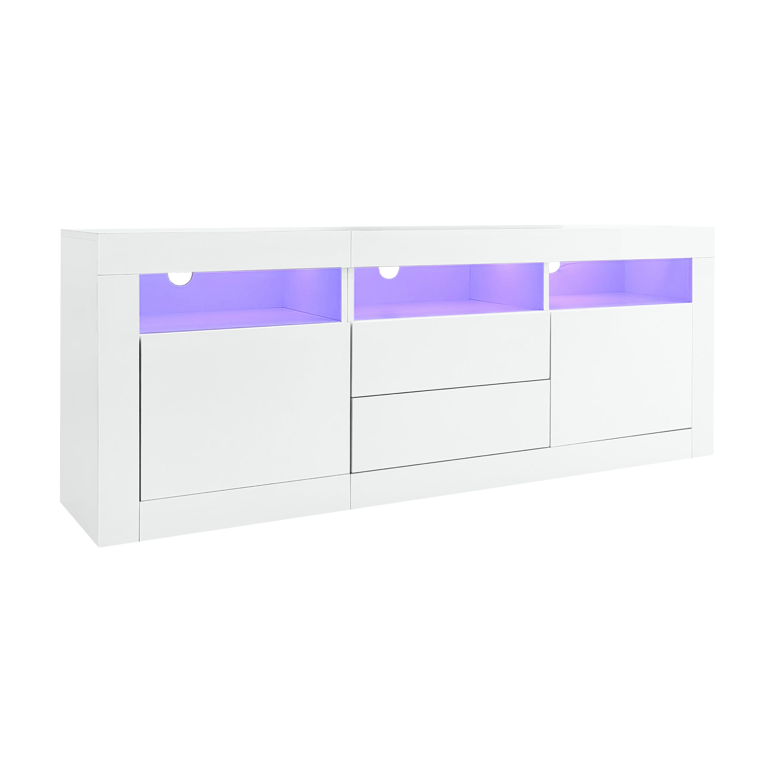 TV-SCHRANK 160/35/60 cm weiß Hochglanz mit LED-Beleuchtung, 3 offenen Fächern und 2 Schubladen - Weiß, Holzwerkstoff (160/60/35cm) - OKWISH