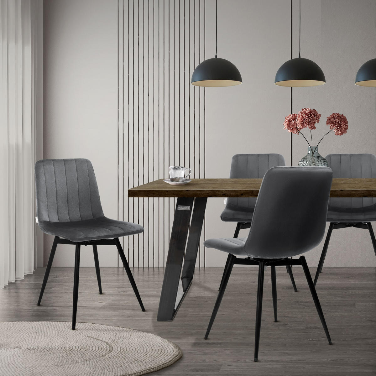 ESSZIMMERSTÜHLE 2er Set drehbar Küchenstühle gepolstert aus Samt Anthrazit - Anthrazit/Schwarz, Textil/Metall (43/81/52cm) - ML-DESIGN