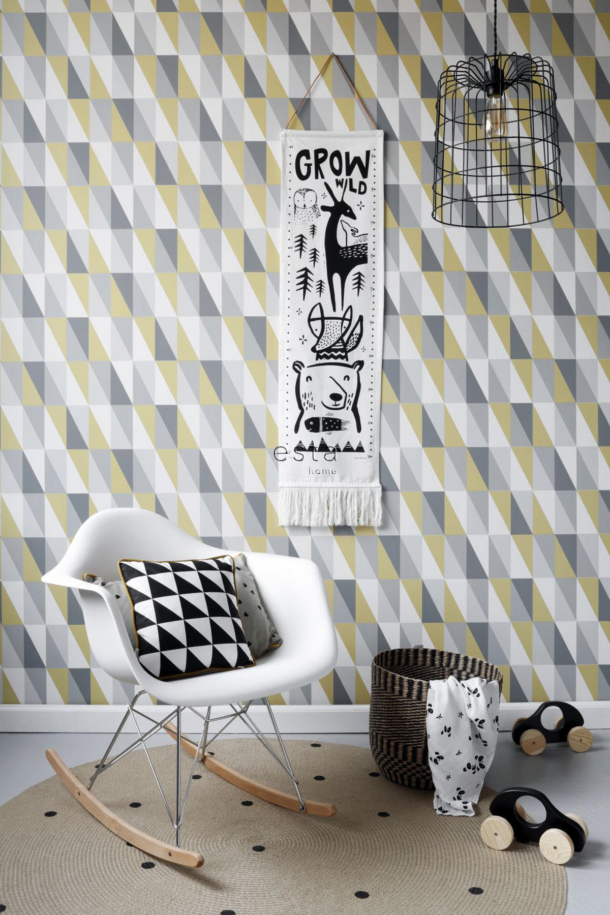 TAPETE grafische Dreiecke 53 cm x 10.05 m - Gelb, Papier (53/1000cm) - ESTAhome