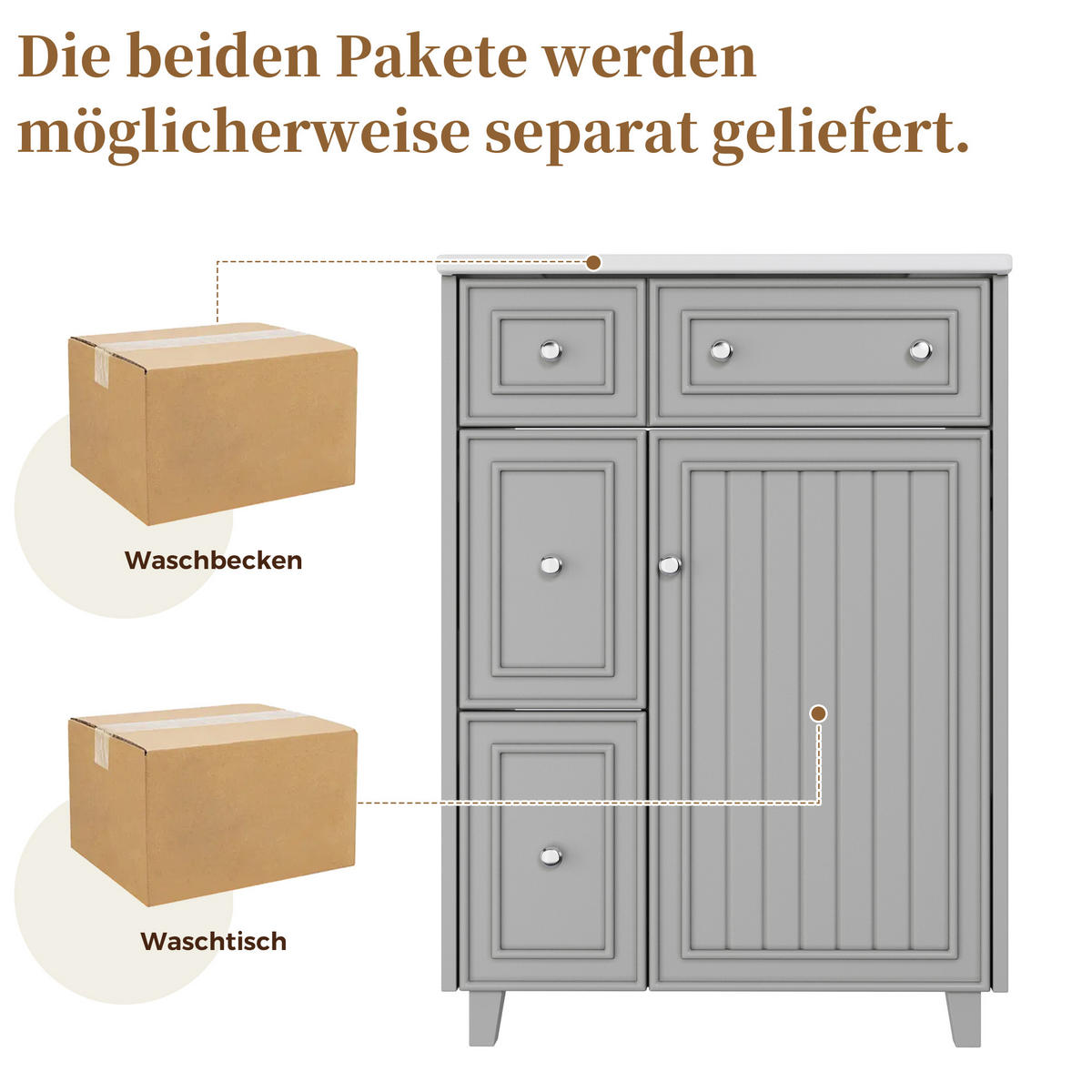 WASCHTISCHKOMBI 61/47/87 cm Grau mit 3 Schubladen, ohne Wasserhahn - Grau, Holz/Holzwerkstoff (47/87/61cm) - Oxeza