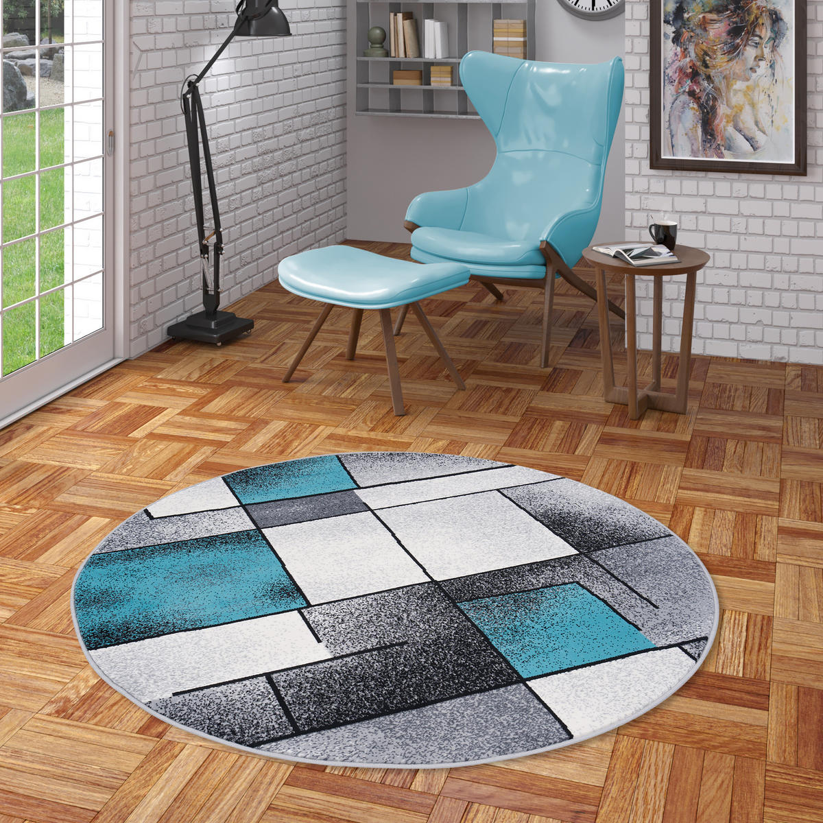 DESIGNER TEPPICH BRILLIANT FANTASY RUND - Blau, Textil (120/120cm) - Pergamon
