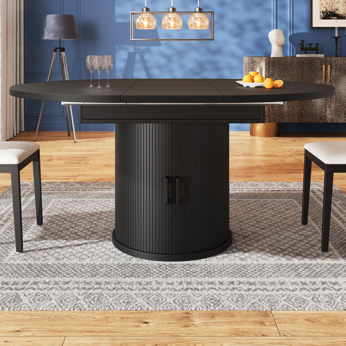 ESSTISCH ausziehbar 118-158 cm MDF Schwarz mit Stauraum - Schwarz, Holzwerkstoff (118/118/76.8cm) - Meubliv