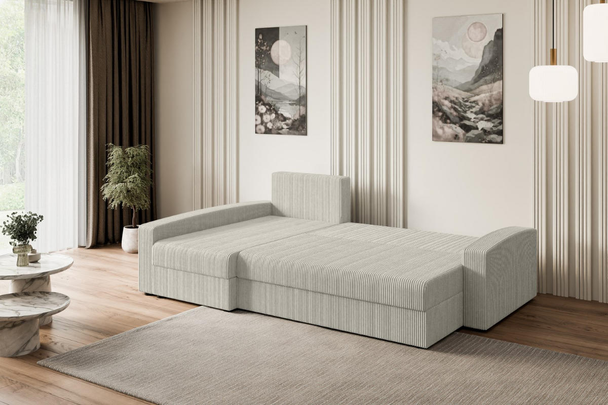 ECKSOFA mit Schlaffunktion und Bettkasten ALESIA-L 231x140x90 cm Grau Cord - Silberfarben/Hellgrau, Holzwerkstoff/Kunststoff (231/140cm) - ALTDECOR