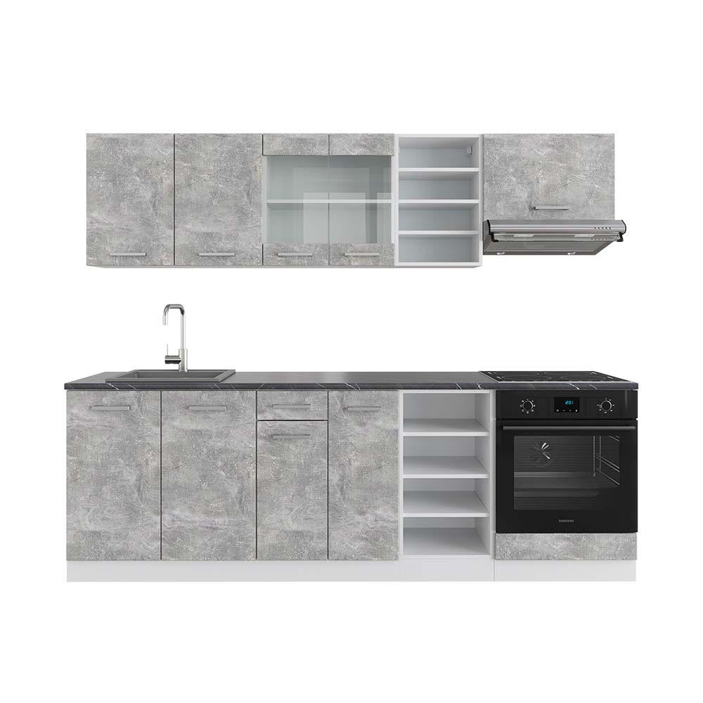 KÜCHENZEILE R-Line Beton/Weiß 240 cm, AP Anthrazit - Schieferfarben/Weiß, Holzwerkstoff (240/81.6/60cm) - Vicco