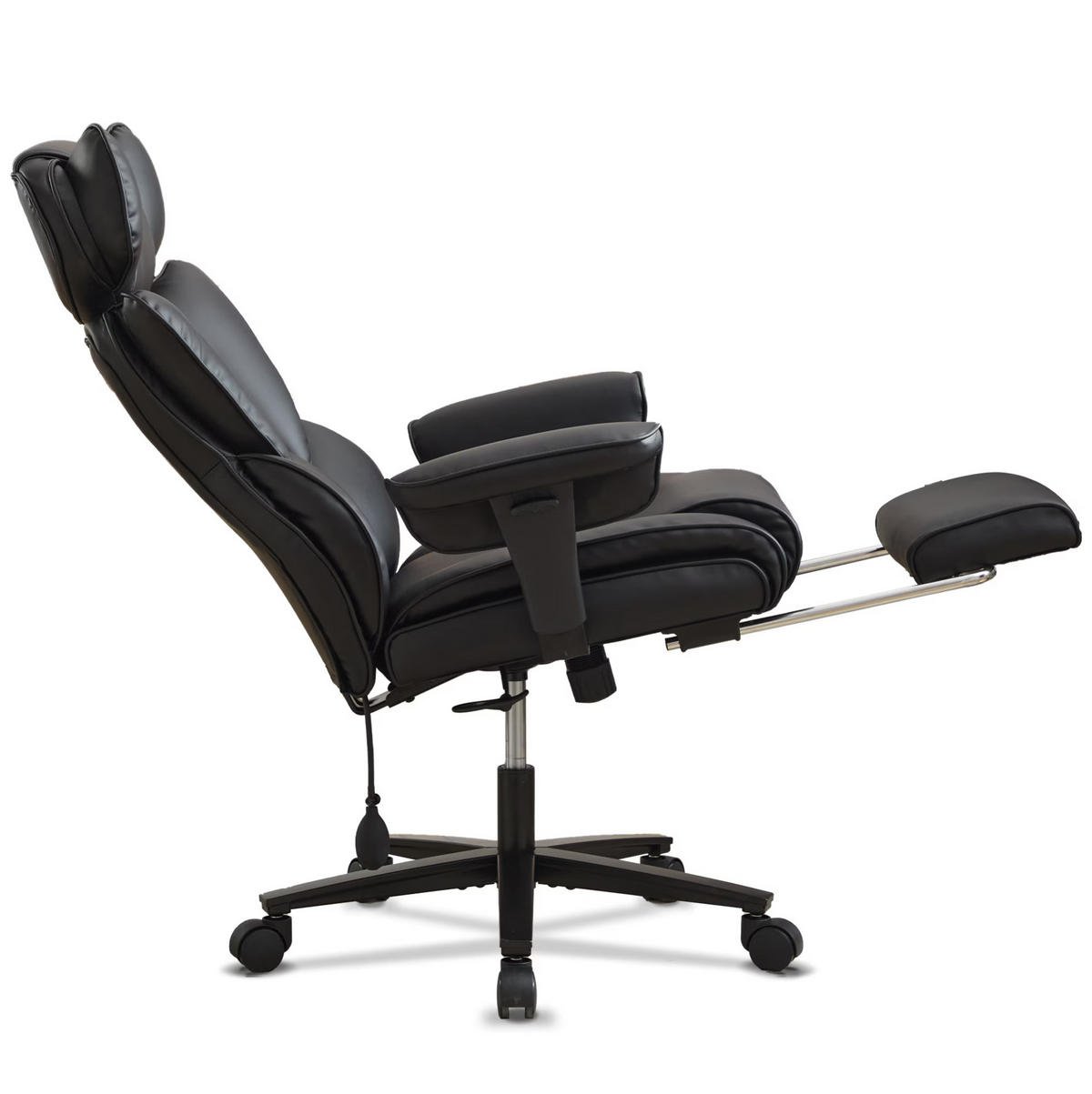 BÜROSTUHL in Schwarz 52x56x121 cm mit verstellbarer Kopfstütze und Lendenwirbelstütze - Schwarz, Leder (56/121/52cm) - IVMEU