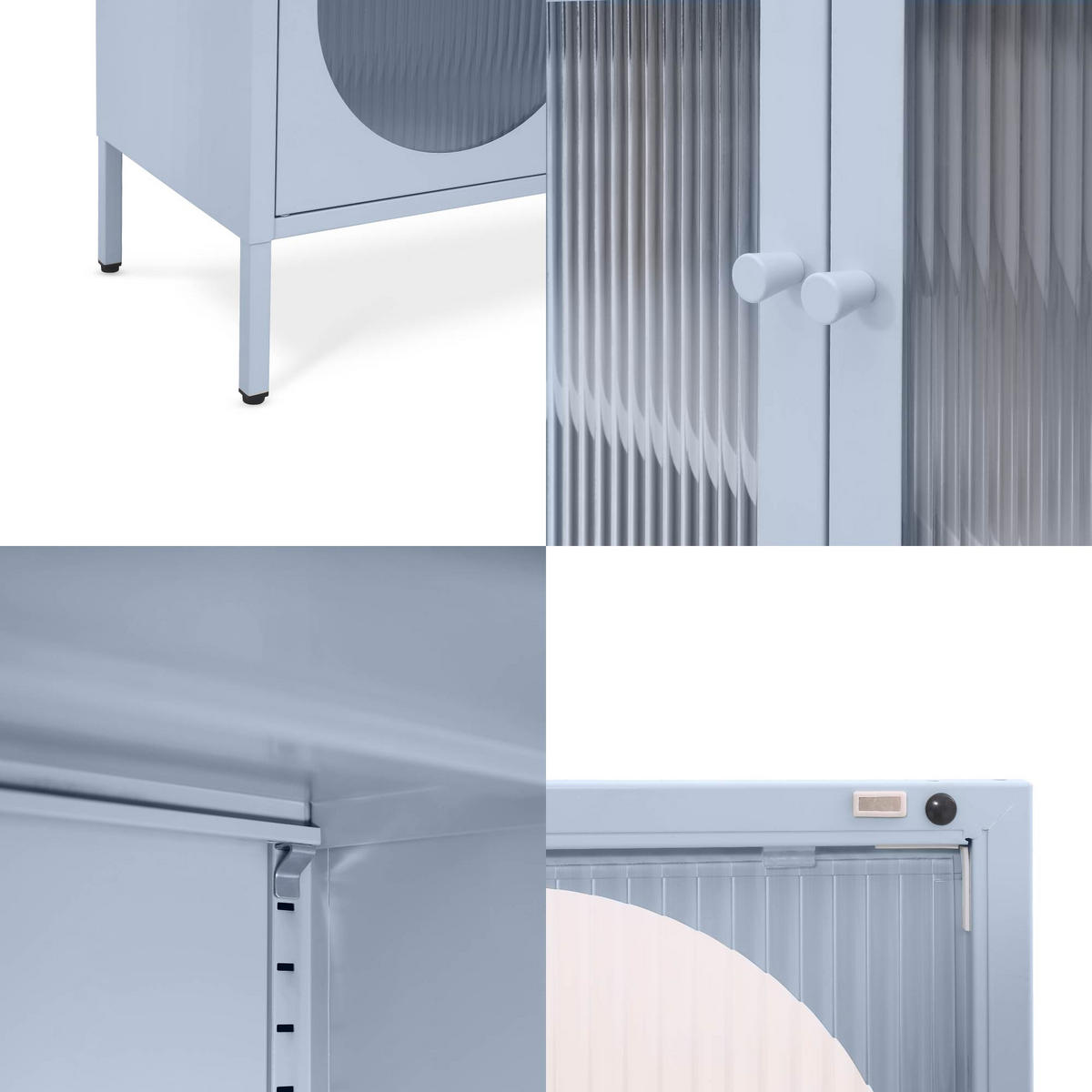 SIDEBOARD KURT im Industriestil aus Metall, blaugrau und geriffeltes Glas, 80 cm - Dunkelblau, Metall (80/90/35cm) - Sicaan