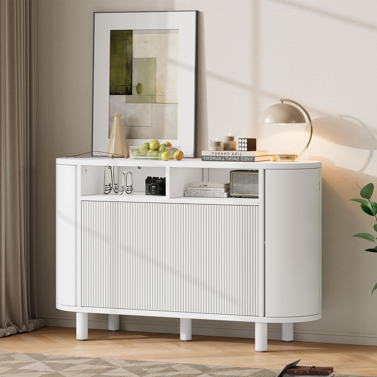 SIDEBOARD 120/38/77 cm in Weiß mit 2 Türen & offenem Fach - Weiß, Holzwerkstoff (120/77/38cm) - BEAOK