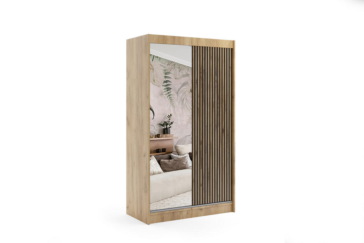 KLEIDERSCHRANK VILAN mit Spiegel - 120 cm - Eichefarben|Eiche Wotan - Eichefarben/Eiche Wotan, Holzwerkstoff (120/215/61cm) - ALTDECOR