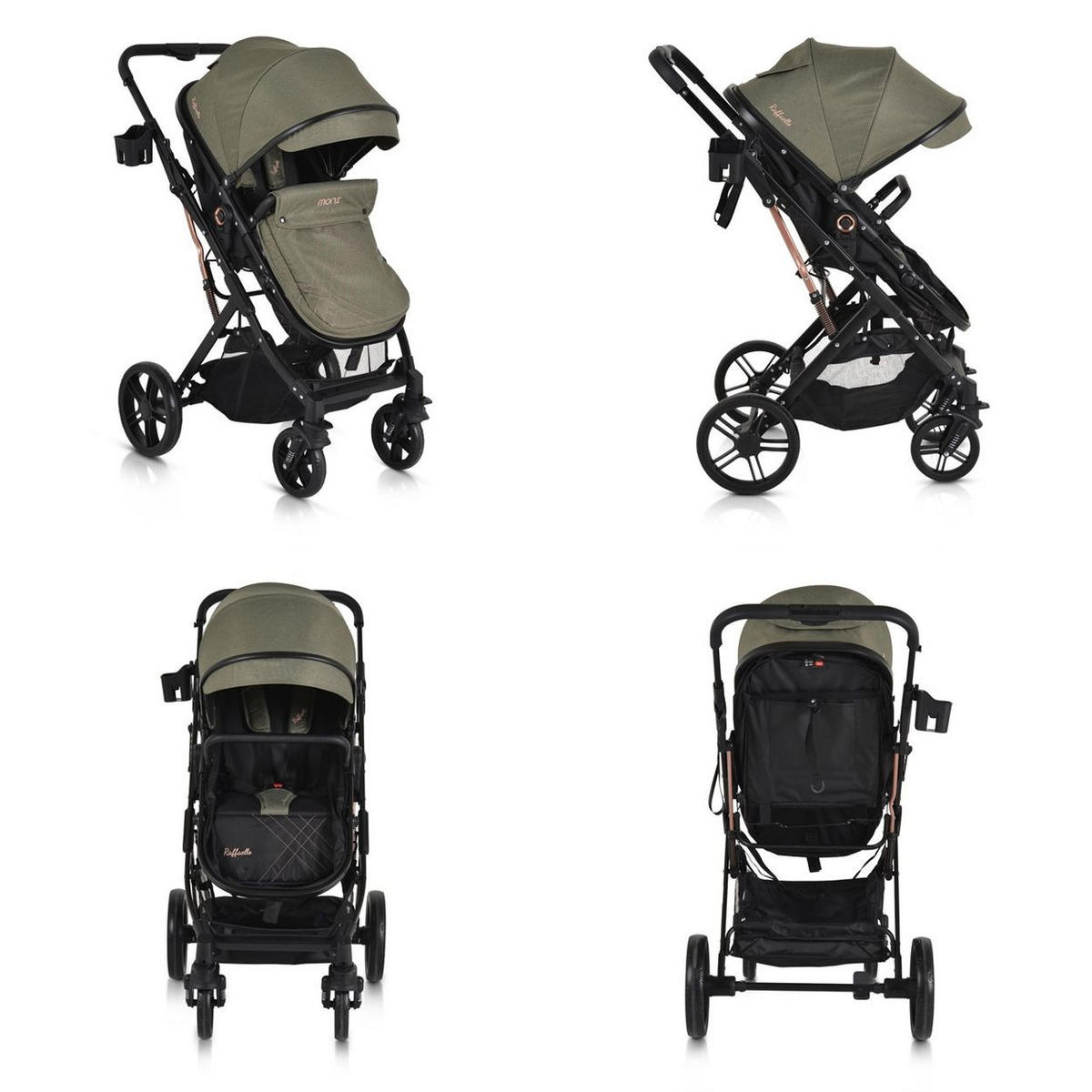 KINDERWAGEN Rafaello 2 in 1 grün mbaubar, Sportsitz, Fußabdeckung, Tasche - Grün, Metall (96/59/109cm) - Moni