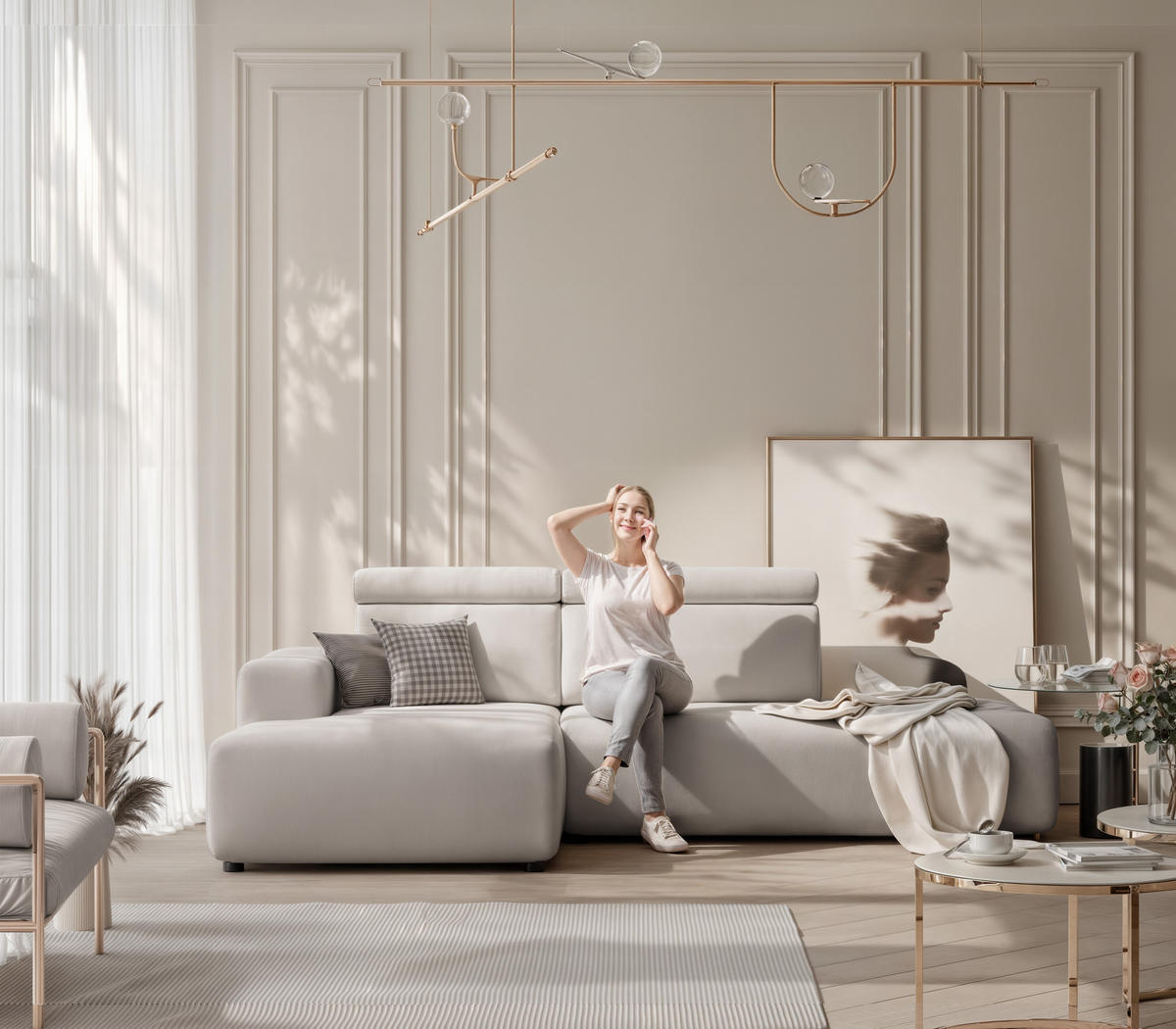 ECKSOFA RICO Links, Stoff Hellgrau - Hellgrau, Textil (260/186cm) - Idohome
