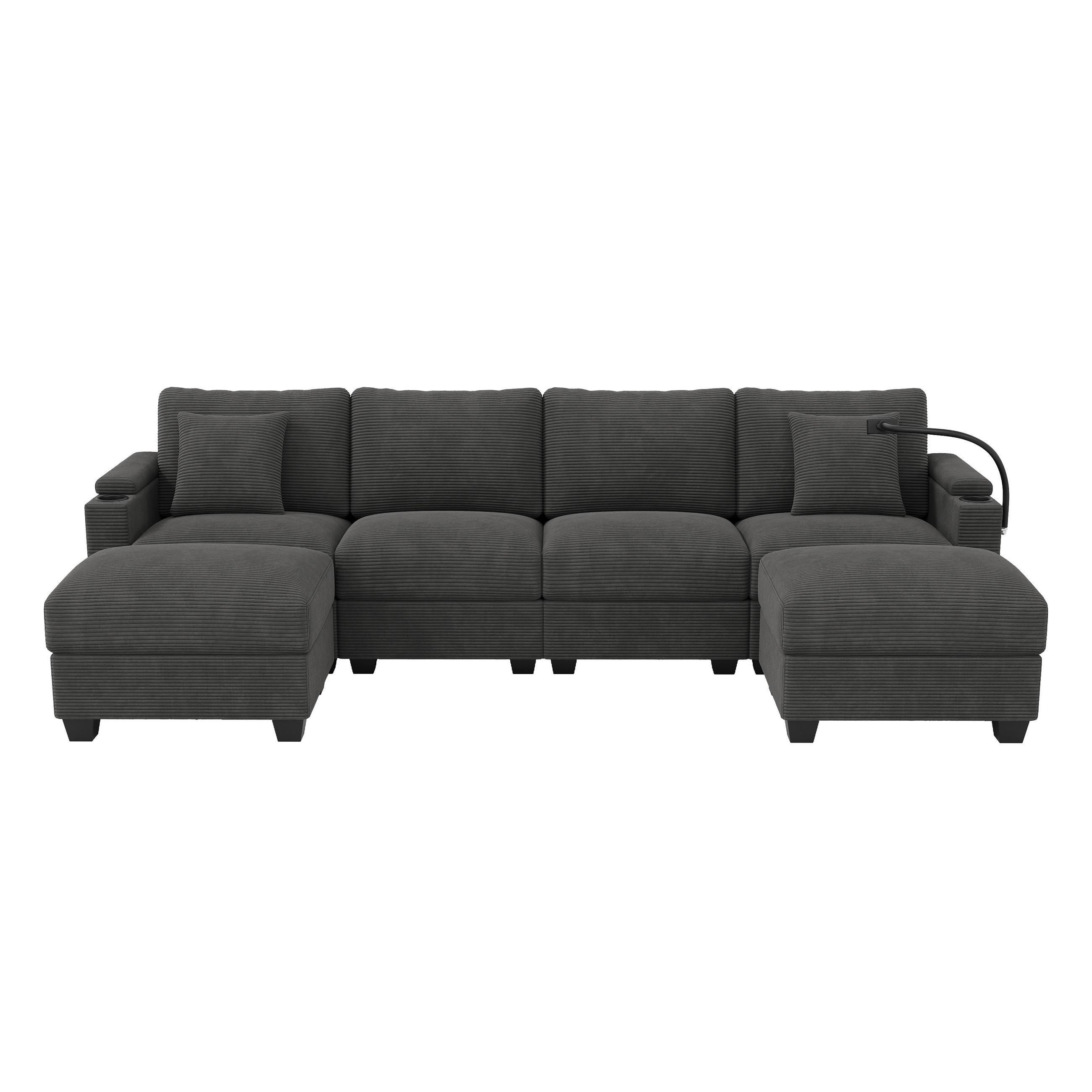 WOHNLANDSCHAFT 275.5/139/87 cm Grau mit Schlaffunktion, Handyhalter und USB-Ladeanschluss - Grau, Textil (275.5/87/139cm) - Oxeza