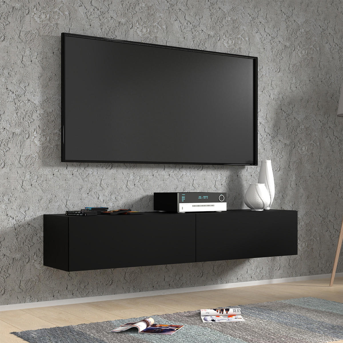 TV-MÖBEL Bali Mattschwarz - Schwarz, Holzwerkstoff (160/30/40cm) - Petits-meubles