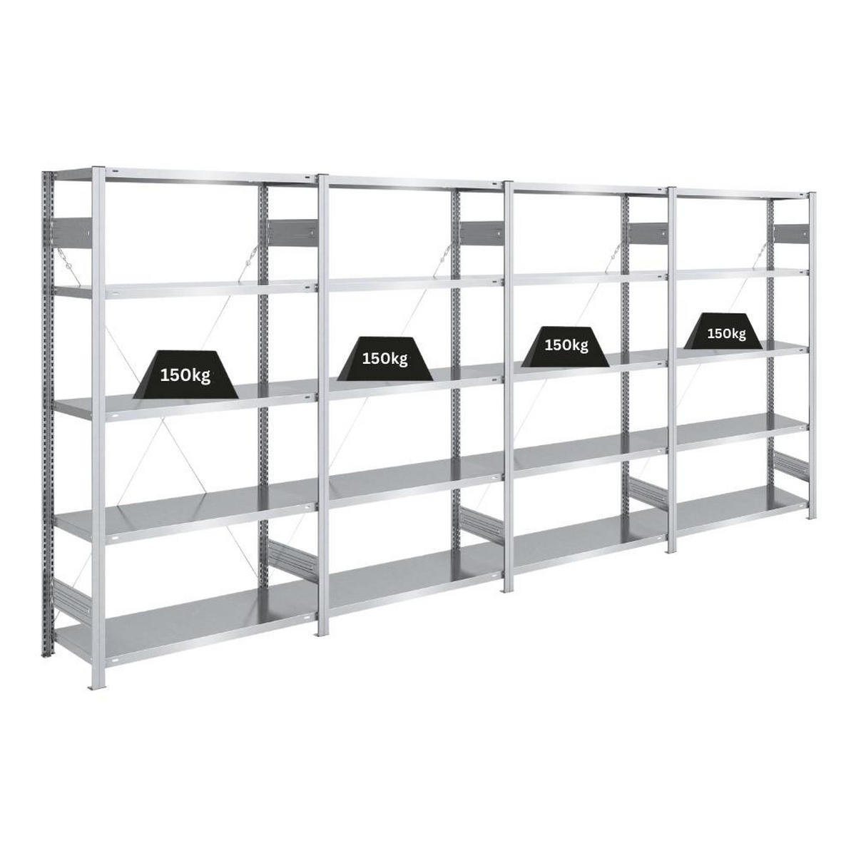 SCHWERLASTREGAL Silver Mamba 200x400x40cm 5 Ebenen je 150kg Fachlast Verzinkt - Silberfarben, Metall (400/200/40cm) - PROREGAL