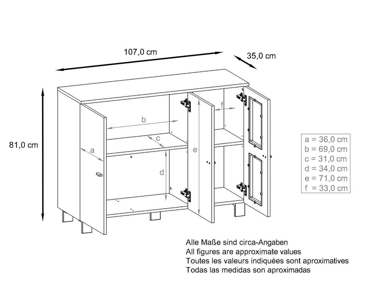 SIDEBOARD Denjo Tür in Sandgrau Hochglanz - Sandfarben, Holzwerkstoff (107/81/35cm) - Vladon