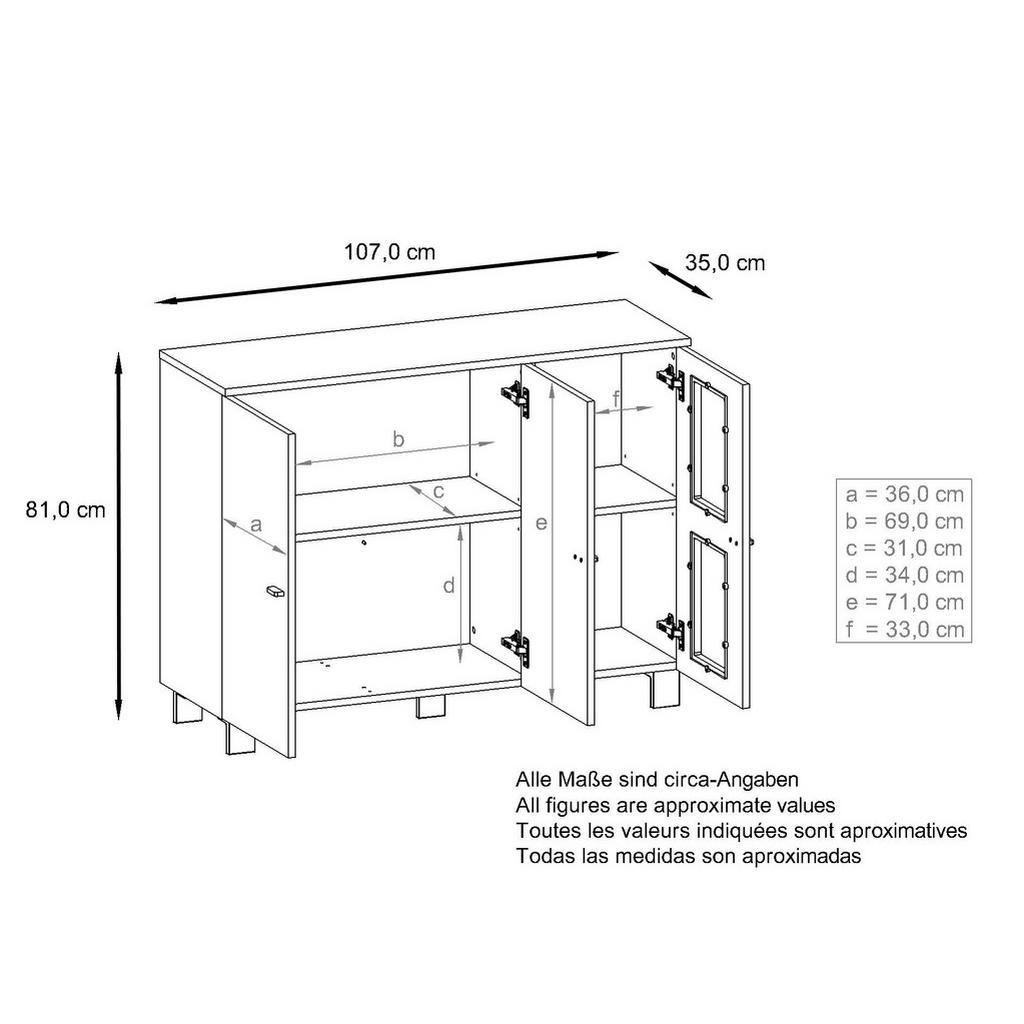 Thumbnail - Vladon Sideboard, Silbereichen, Holzwerkstoff, 107x81x35 cm, Wohnzimmer, Kommoden & Sideboards, Sideboards
