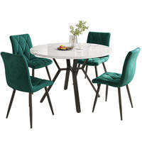 ESSTISCHSET 5-Teilig Rund Marmor, Schwarze Beine, 4 Grüne Stühle - Grün, Metall (100/75/100cm) - FLIEKS