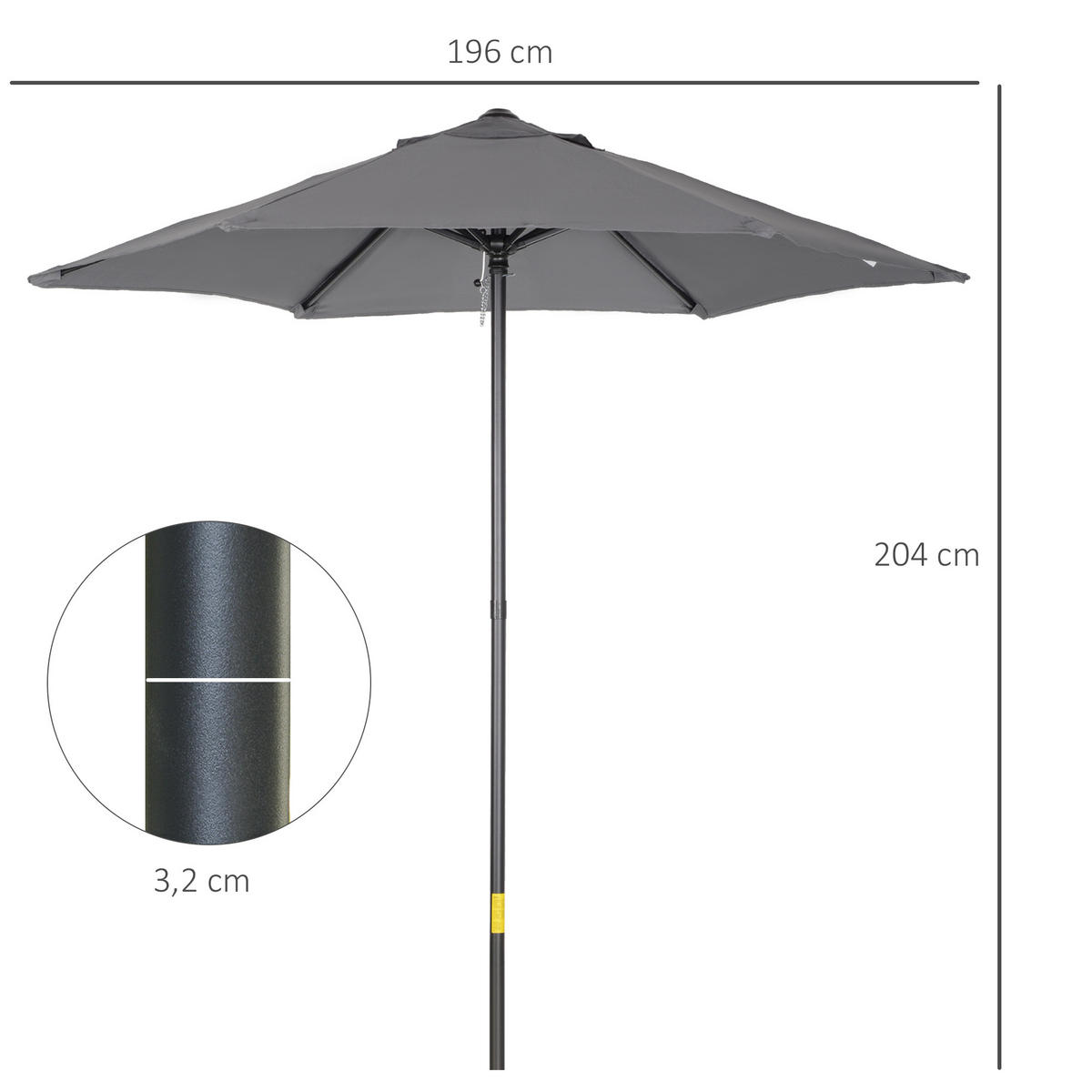 SONNENSCHIRM Ø196 cm, Dunkelgrau - Dunkelgrau, Kunststoff (196/196cm) - Outsunny