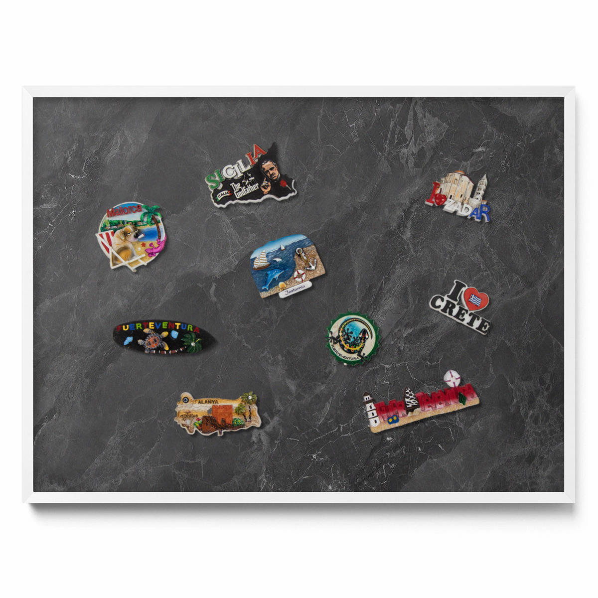 MAGNETTAFEL 80x60 cm Weißer Rahmen Dunkle Steinstruktur - Zinkfarben, Metall (80/60/0.4cm) - TULUP