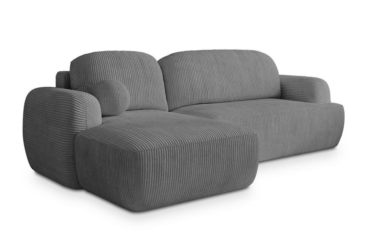 ECKSOFA MODENZA P L-S Grau Kordstoff mit Schlaffunktion - Grau, Holz (266/148cm) - MASSENO