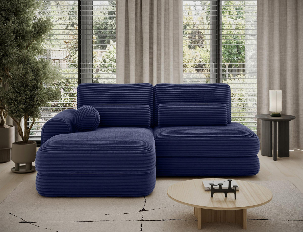 ECKSOFA RIPELI L-Form mit Schlaffunktion & Bettkasten – Modernes 3-Sitzer Sofa, Wellenfederung, 217 × 175 cm - Schwarz/Dunkelblau, Kunststoff (217/175cm) - Wohnideebilder