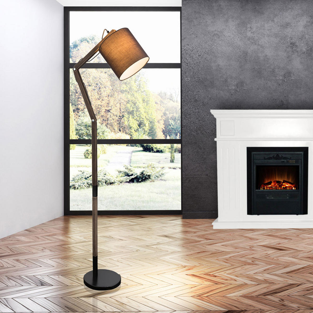 LED STEHLEUCHTE Mattis Braun Metall Textil - Braun, Holz (75/25/172cm) - Globo Lighting