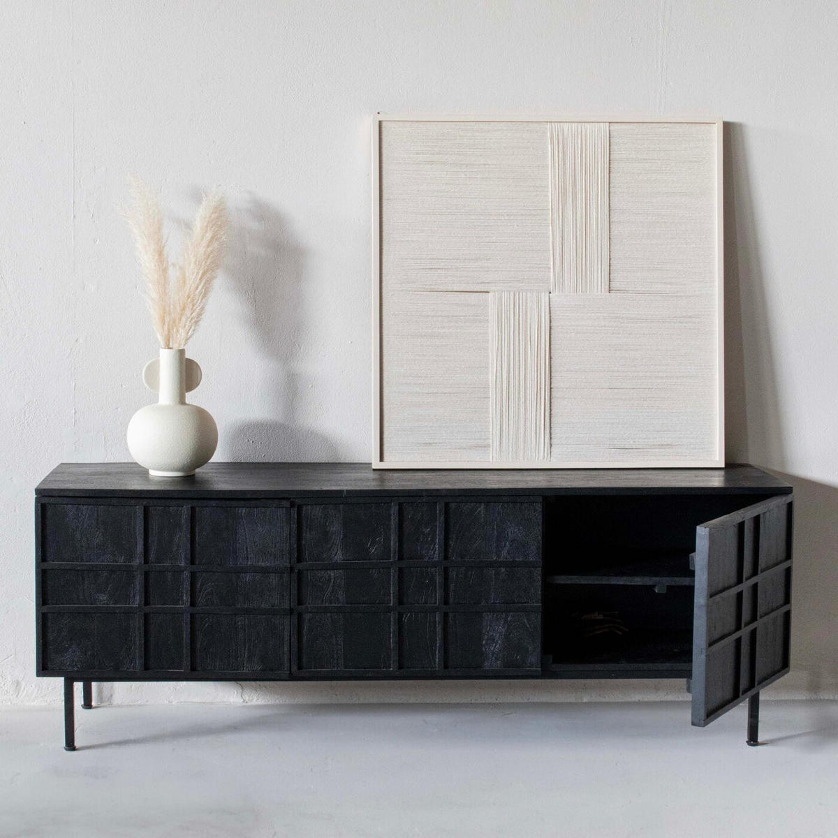 TV-MÖBEL aus Mangoholz 160cm, schwarz - Schwarz, Holz (160/56/40cm) - Giga Meubel