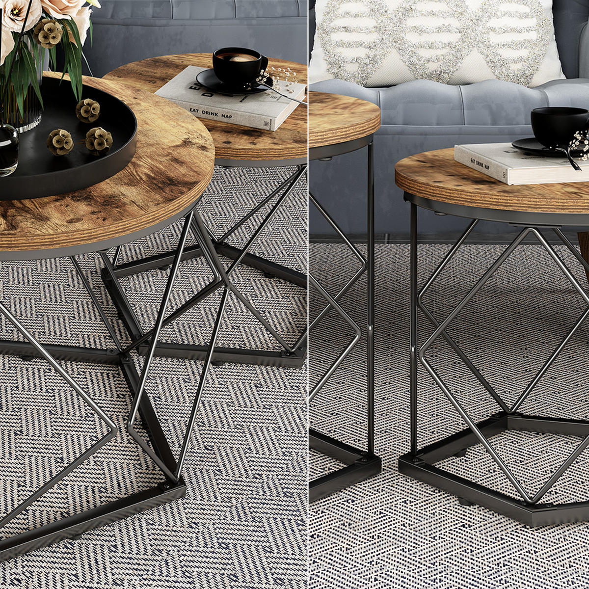 COUCHTISCH-SET Fyrk Eiche rustikal 50 x 40 cm 2 Teile - Wildeiche, Holzwerkstoff (40/50/50cm) - Vicco