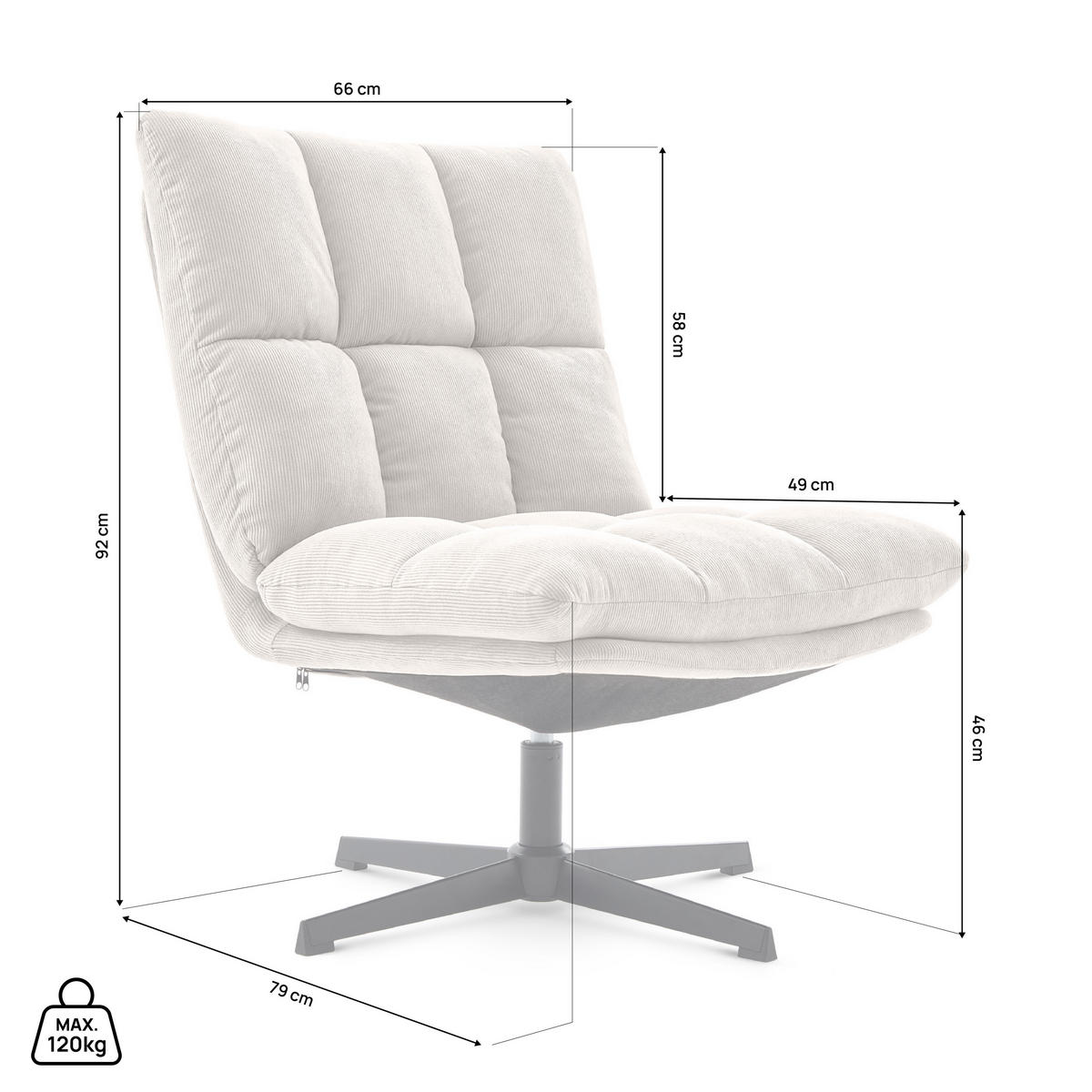 DREHSESSEL Tao aus moderner Cord beigem - Beige/Schwarz, Textil/Metall (66/92/79cm) - Sicaan