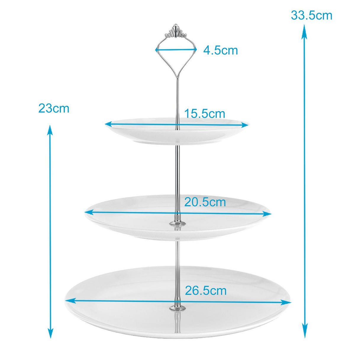 TORTENSTÄNDER Porzellan 15.5 / 20.5 / 27 x 37 cm - Weiß, Keramik (26.5/37cm) - Intirilife