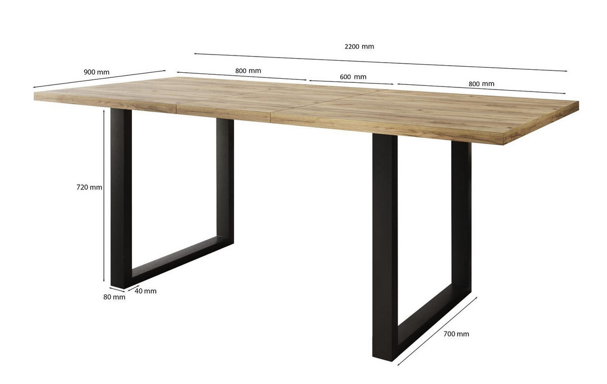 TISCH Sonoma Eiche SOFTI U Ausziehbar 90/220x160 cm - Goldfarben/Sonoma Eiche, Holzwerkstoff (220/90/75.6cm) - Sepro Meble