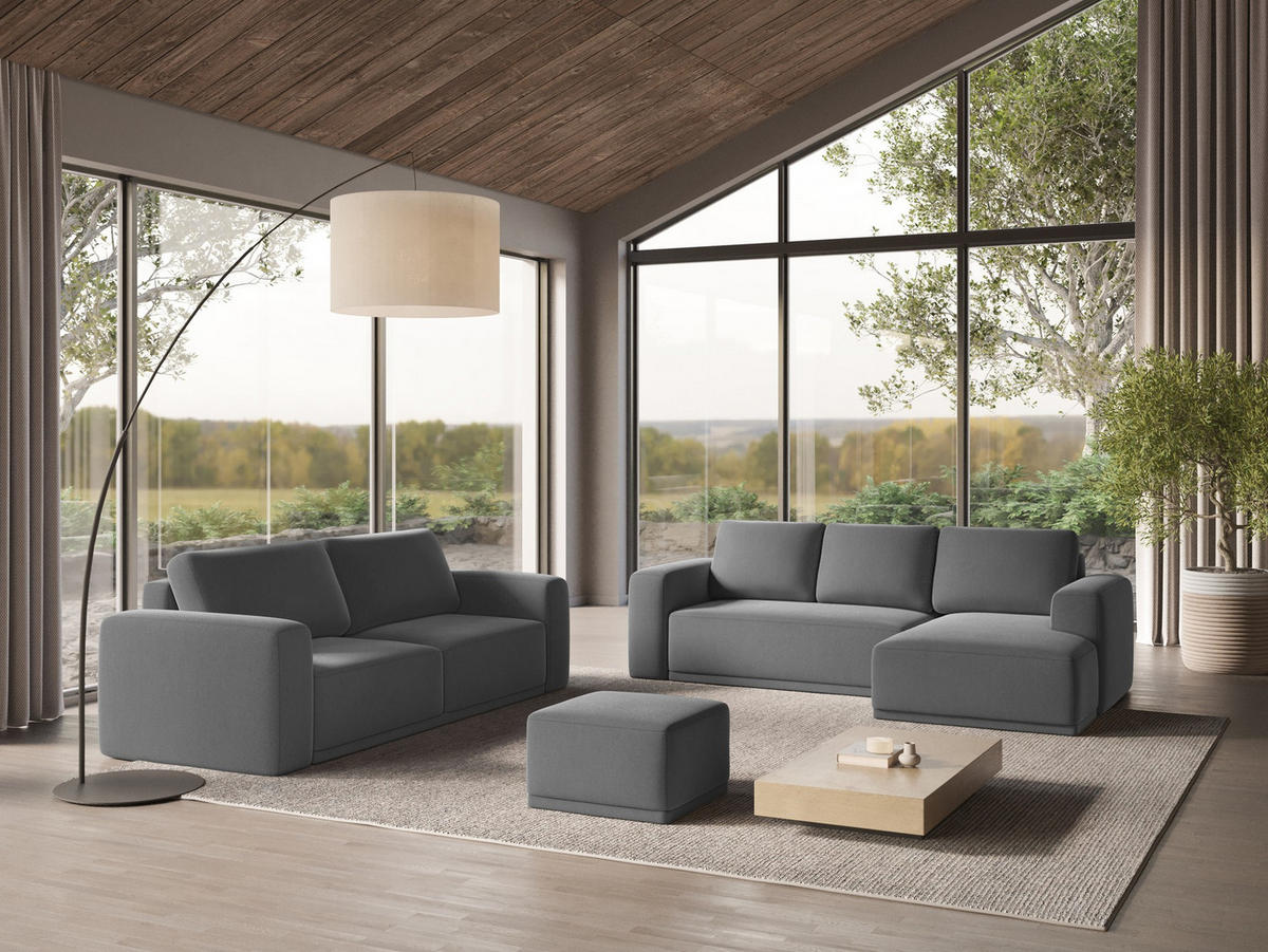 WOHNLANDSCHAFT Samt Stoff Grau - Schwarz/Grau, Kunststoff/Textil (333/91/160cm) - Makamii