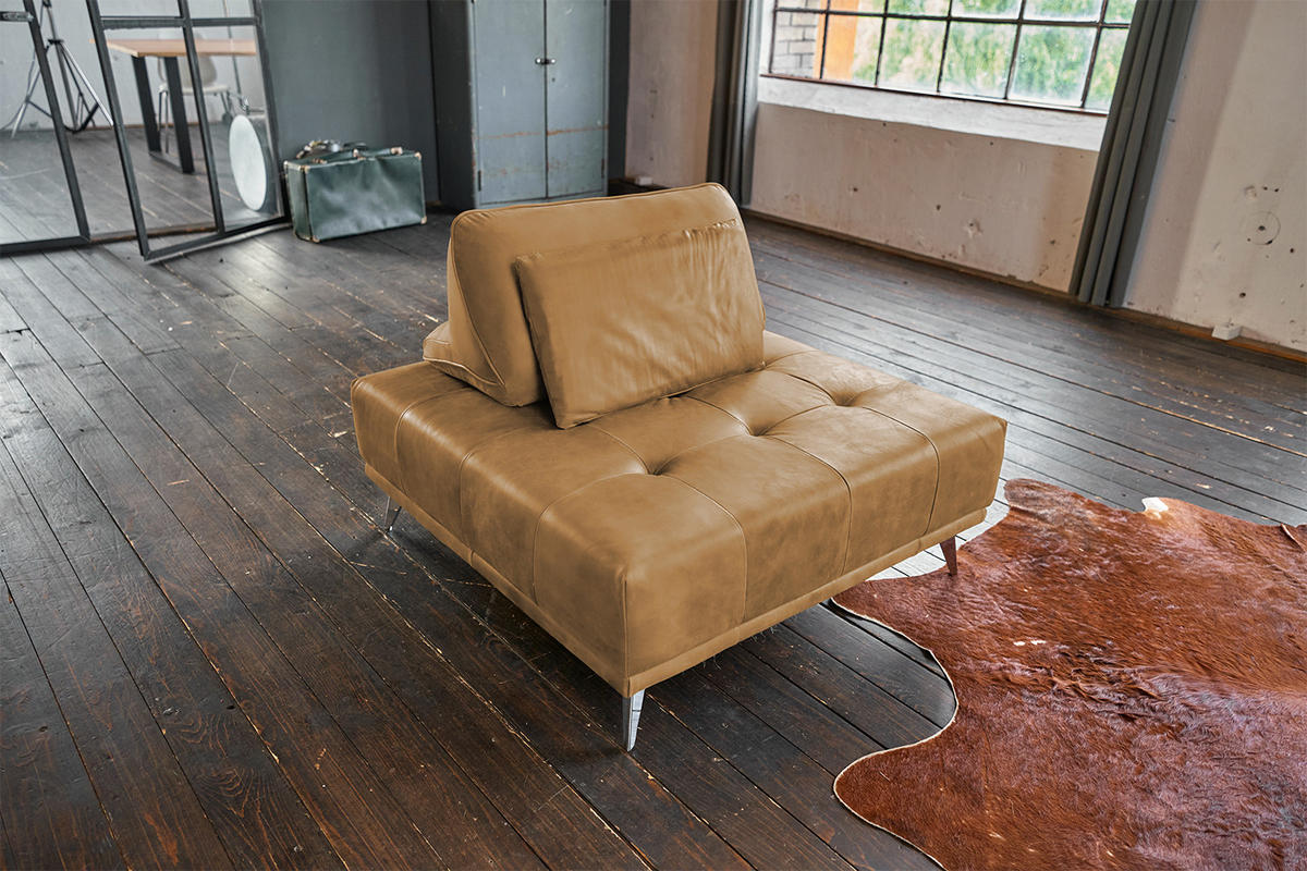 HOCKER WIOLO Orange Leder - Silberfarben/Orange, Leder (110/42/110cm) - KAWOLA