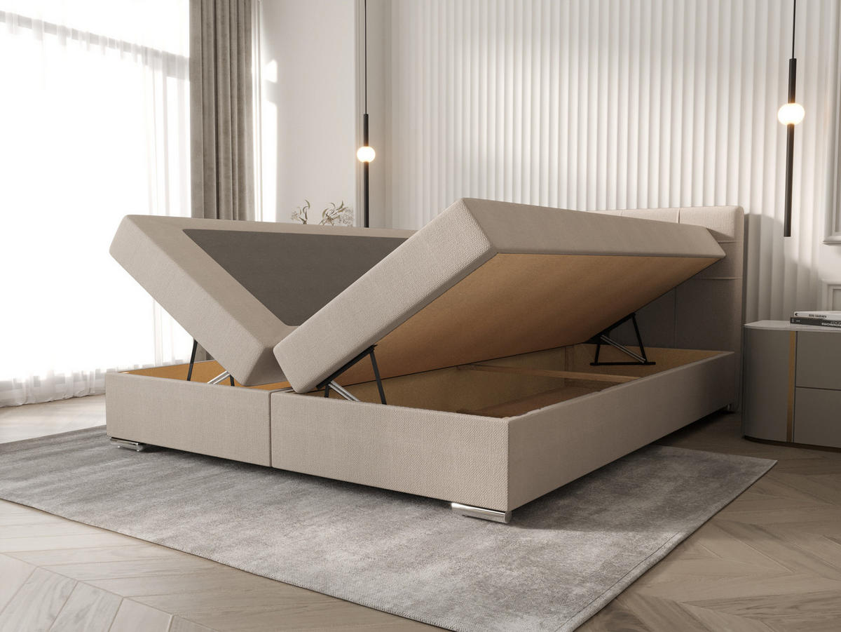 BOXBETT ZILANO 1 mit Matratze H3 und Topper 140x200 Cosmic 10 - Beige, Holz/Textil (140/200cm) - Bedante
