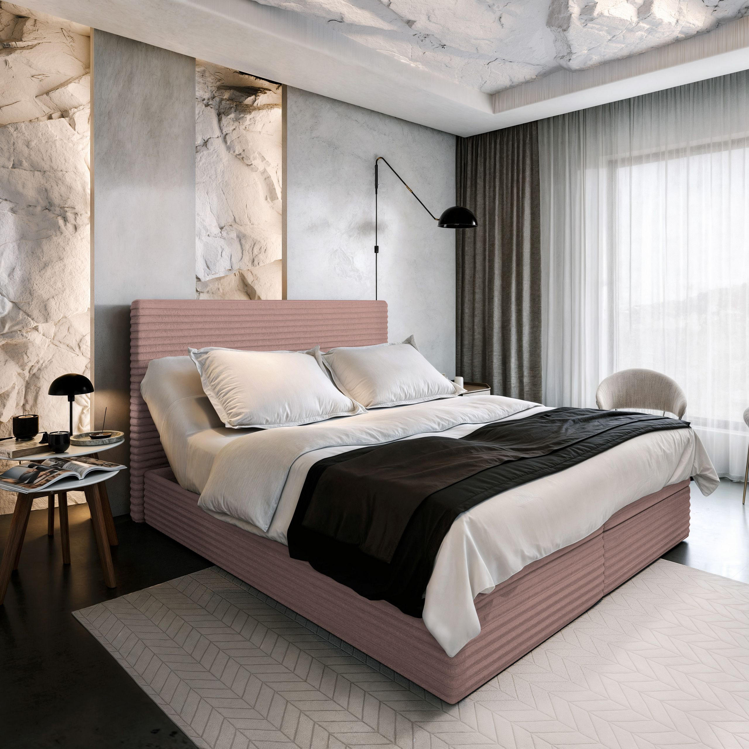 BOXBETT MILARA 180x200 cm mit Matratze und Topper - Rosa - Rosa, Holz (180/200cm) - MASSENO