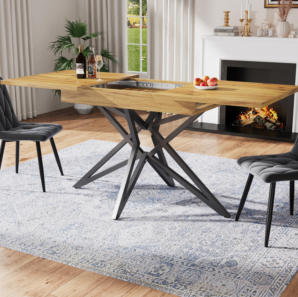 ESSTISCH 120-160x80x66 cm in Walnussfarben aus MDF mit Walnuss-Optik auf Metallgestell - Walnussfarben, Holzwerkstoff (80/120/66.1cm) - Modfu