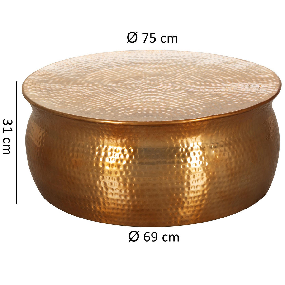 COUCHTISCH rund RYAN Aluminium - Goldfarben, Metall (75/75/31cm) - tinkaro